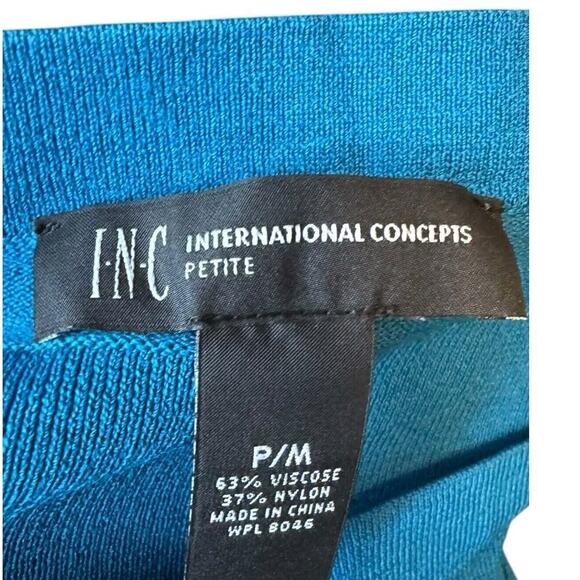 International Concepts Women's Blue Boat Neck Bell-Sleeve Blouse Petite Medium - Picture 7 of 7